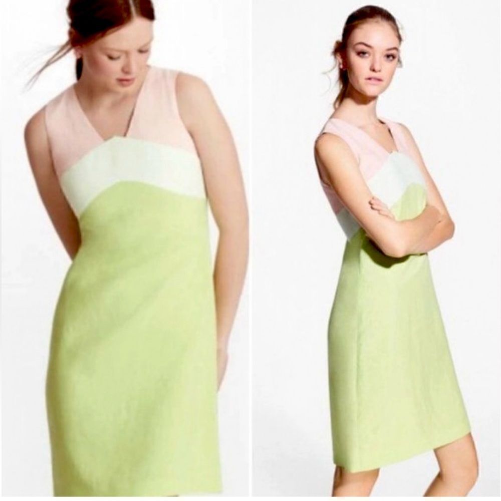 Brooks Brothers Sheath Dress Sleeveless Linen Blend Pastel Peach and Lime US 12
